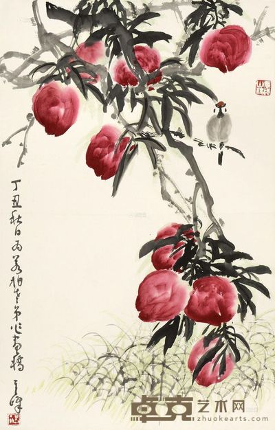 孙其峰 丁丑(1997)年作 大寿图 托片 70×45cm