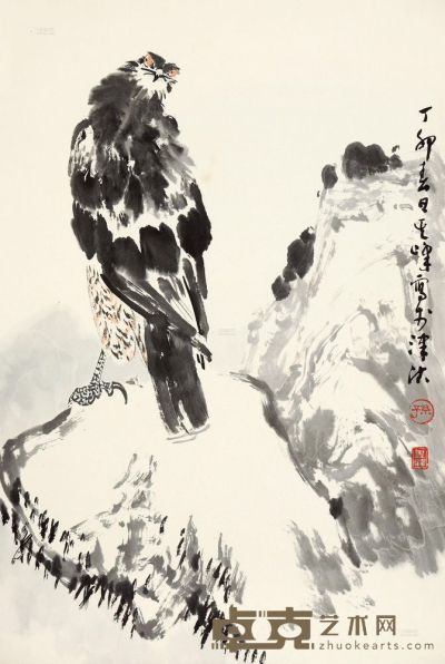 孙其峰 丁卯（1987）年作 黑鹰 立轴 67×46cm