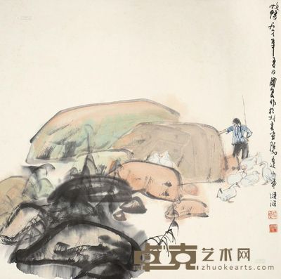 史国良 牧鸭图 镜心 68×68cm