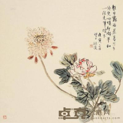 小蝉 庚寅（2010）年作 花卉 托片 68×68cm