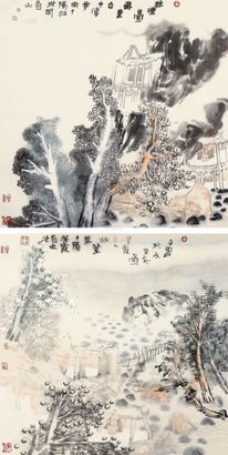 姚鸣京 白云秋水坐忘图 镜心