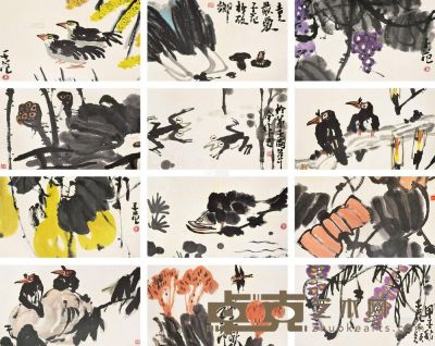 崔子范 甲子（1984）年作 花鸟 册页 37×56cm×12