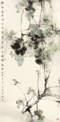 刘文生 壬辰（2012）年作 葡萄小鸟 托片