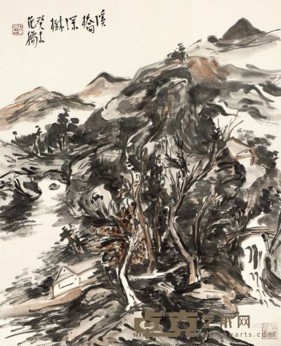 范扬 癸未（2003）年作 山水 镜框 60×48cm