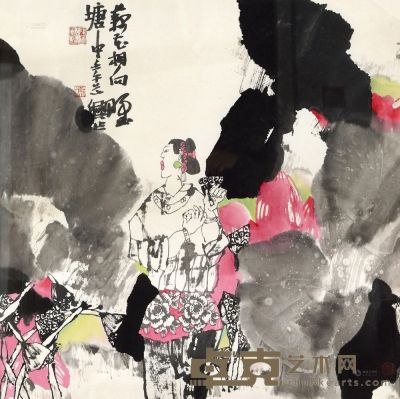 张道兴 壬午（2002）年作 藕花相向野塘中 镜框 68×68cm