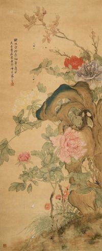 汤世澍 辛卯（1891）年作 花卉 卷轴