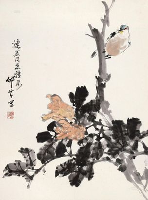 穆仲芹 山鸟花枝头 立轴