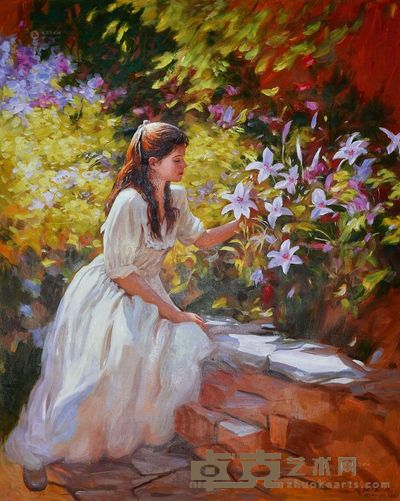 洪浩哲 花中女人 99×80cm