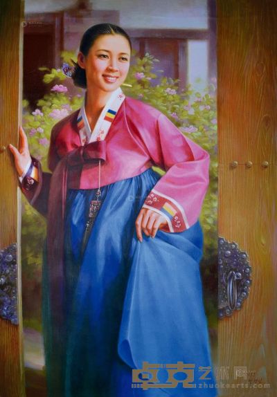 安永日 穿民族礼服的女人 101×71cm