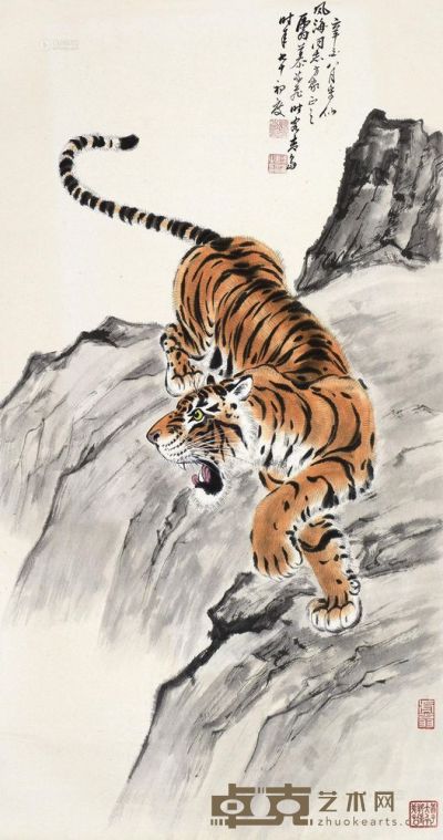 慕凌飞 辛酉（1981）年作 虎啸图 立轴 93×50cm