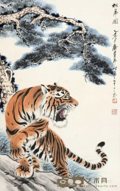 慕凌飞 乙丑（1985）年作 松虎图 立轴 72×45cm