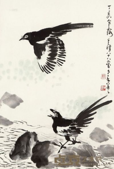 孙其峰 丁亥（2007）年作 双喜图 镜框 68×46cm