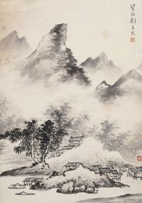 刘子久 癸巳（1953）年作 墨色山水 立轴
