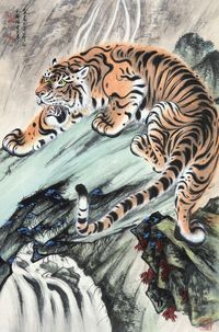 纪树桂 癸酉（1993）年作 虎啸山泉 立轴
