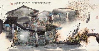 刘懋善 癸未（2003年）作 水乡秋晓图 镜心