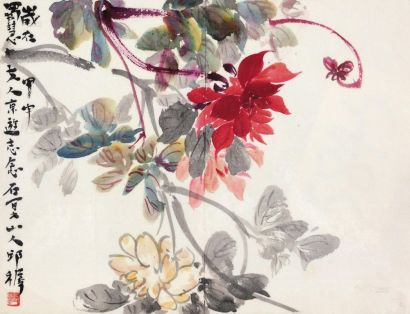 邱石冥 甲申（1944年）作 花卉 镜心