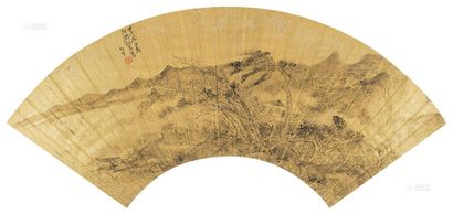 李肇亨 甲戌（1634年）作 茅亭望湖图 扇面