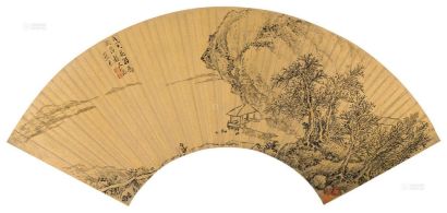 张宏 戊寅（1638年）作 溪山访友图 扇面