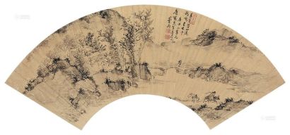 叶雨 庚申（1860年）作 苍山行旅图 扇面