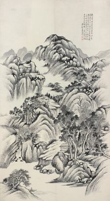 何维朴 戊午（1918年）作 仿巨然山水 立轴