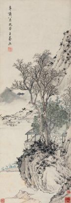王綦 辛酉（1621年）作 临河吟咏图 立轴