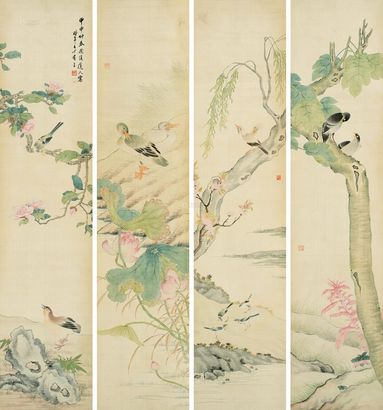 张槃 甲申（1884年）作 花鸟 四屏