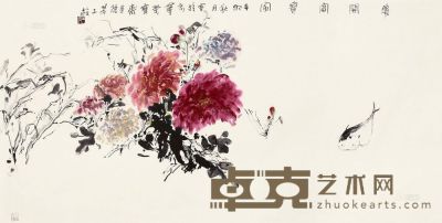 黄三枝 2011年作 花开富贵家 镜心 68×136cm