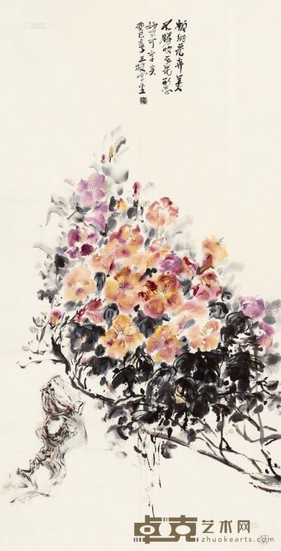 黄三枝 2013年作 版纳花卉 镜心 136×68cm