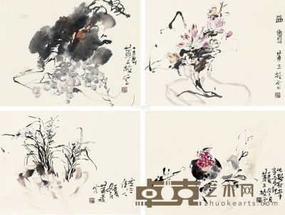 黄三枝 2012年作 花卉 (四帧) 镜心 35×46cm×4