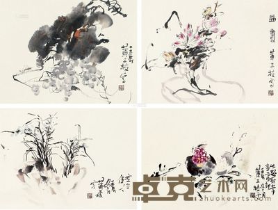 黄三枝 2012年作 花卉 （四帧） 镜心 35×46cm×4