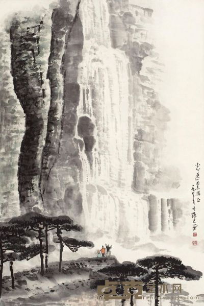 卓鹤君 1977年作 观瀑图 镜心 69×45cm