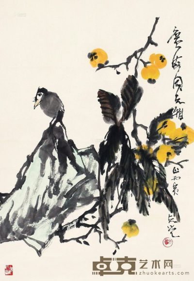 郭志光 1986年作 琵琶小鸟 镜心 69×45cm