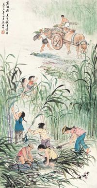 朱梅邨 1963年作 蔗田乐 立轴