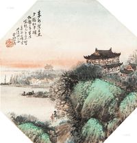 吴石僊 己酉（1909）年作 夕阳红半楼 镜片