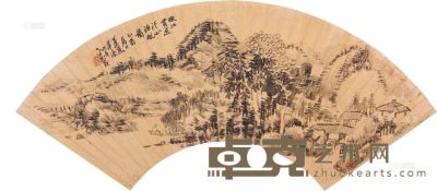 毕涵 乙酉（1765）年作 溪山渔艇 扇片 17×50cm