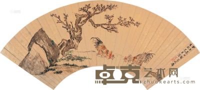 郁乔枝 甲午（1594）年作 双雄 扇片 17.5×53cm