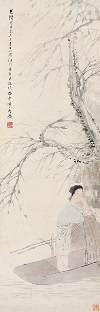 任伯年 甲申（1884）年作 渔舟春思 立轴