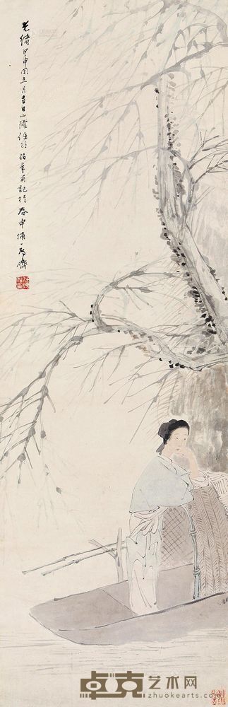 任伯年 甲申（1884）年作 渔舟春思 立轴 120×39cm