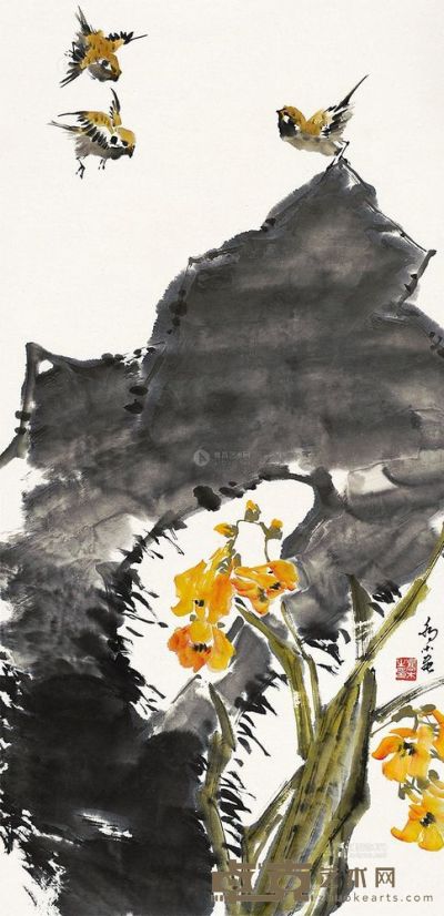 乔木 花鸟 镜片 89×43cm