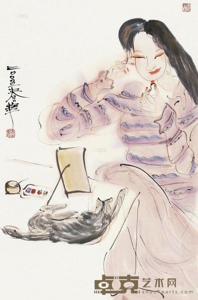 杨春华 自赏图 镜片 70.5×45.5cm