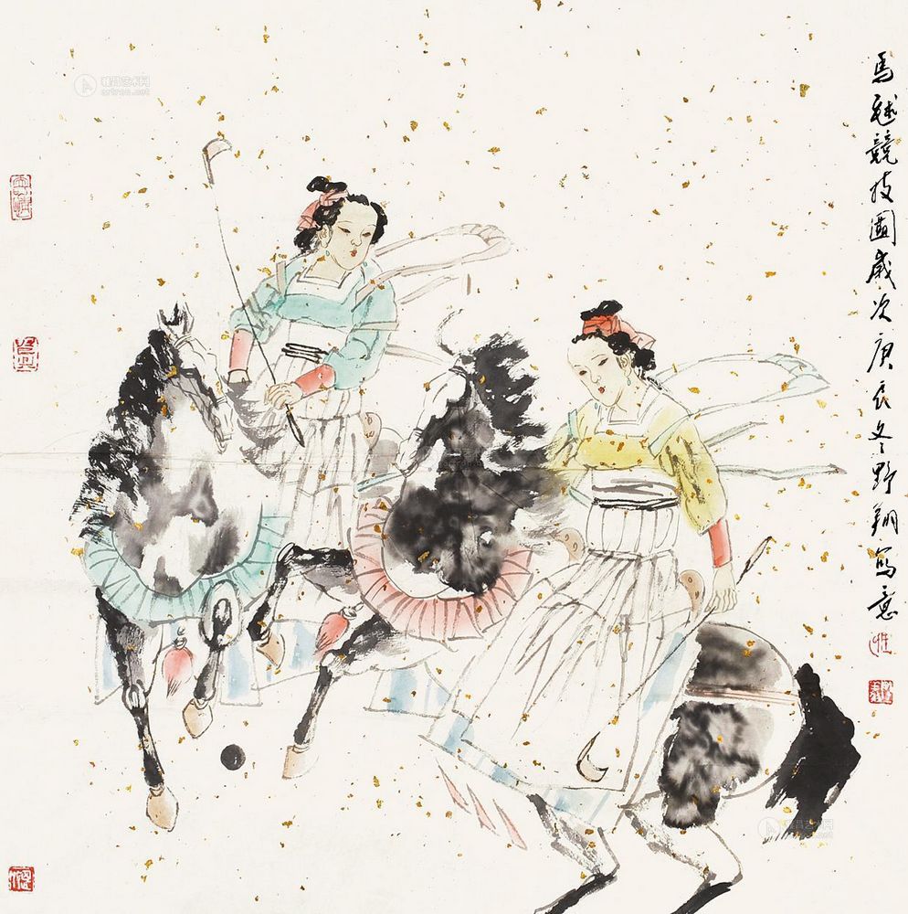 王野翔 马球图 镜片 65×65cm
