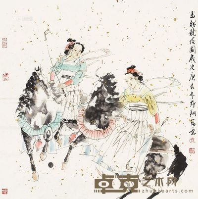 王野翔 马球图 镜片 65×65cm