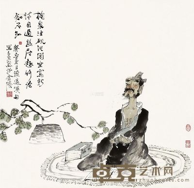 王烈 阅书图 立轴 68×68cm