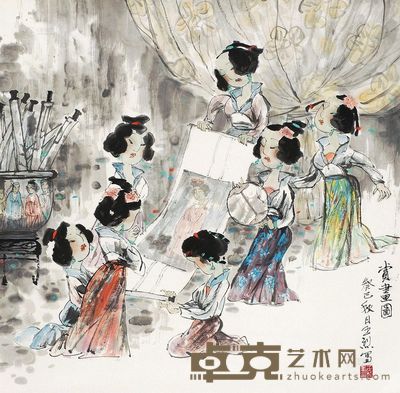 王烈 赏画图 镜片 68×68cm