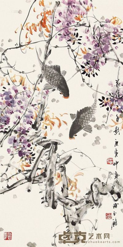 陈永锵 庚寅（2010）年作 花溪鱼影 镜片 137×69cm