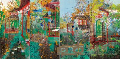 方向 癸巳（2013）年作 闲雅恬静 （四幅） 镜片 69×34cm×4