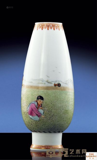 60年代 粉彩人物橄榄瓶 高25cm