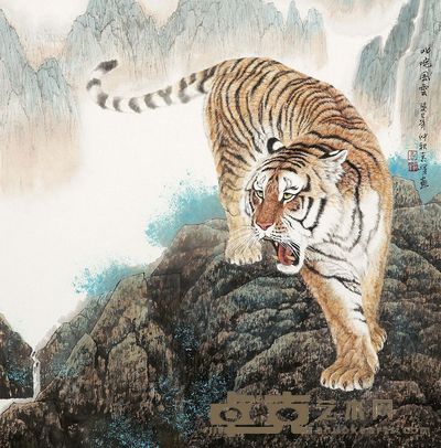 袁峰 虎 镜心 69×69cm