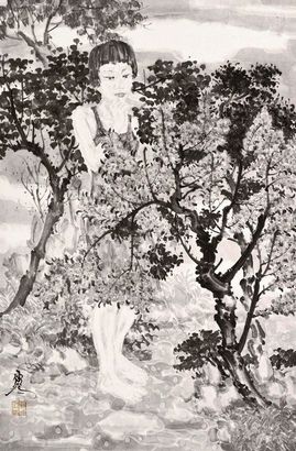 谭雷鸣 林荫少女 镜心