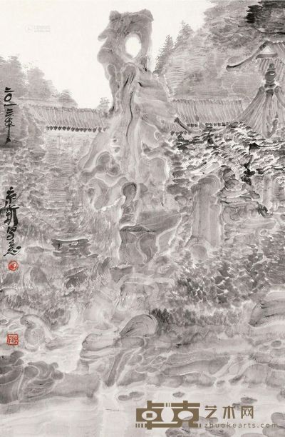 周京新 水墨园林 镜心 70×46cm